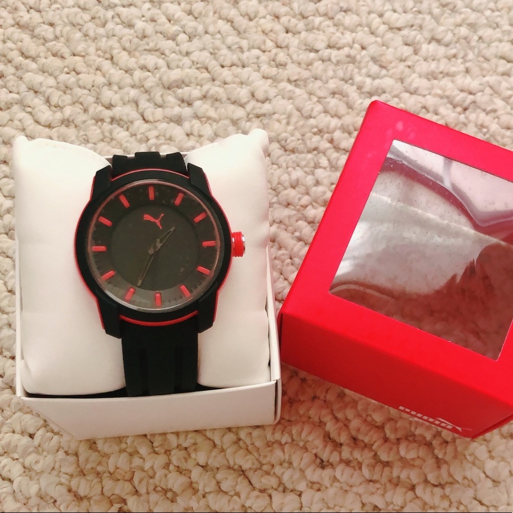 Puma Analog Three-Hand Black Silicone Watch 45MM